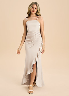 Azazie Buzzy Junior Jurk van Stretch Satijn met Kolom Geplooid Wit Albast image5