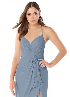 Azazie Aribella Abiti da Damigella Abito Tubino in Chiffon Increspato Blu Polveroso image5