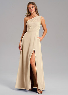 Azazie Phaedra Bridesmaid Dresses Champagne A-Line One Shoulder Chiffon Dress image3