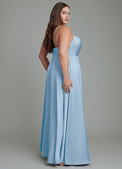Azazie Sarella Robes de demoiselle d'honneur Robe Trapèze en Satin extensible Plissé Poudre Bleue image7