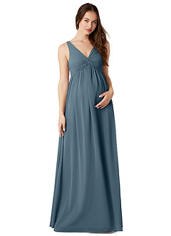 Azazie Yetta Maternity Bridesmaid Dresses A-Line V-Neck Gathered Chiffon Floor-Length Dress image1