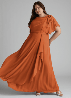 Azazie Aaliyah Modest Bridesmaid Dresses A-Line Scoop Pleated Chiffon Floor-Length Dress image3