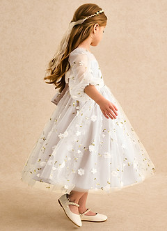 Azazie Elowen vestidos de niña de las flores Vestido Alabastro Blanco de Encaje de Línea A con Escote corazón image6