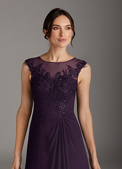 Azazie Endora Mother of the Bride Dresses Plum A-Line Scoop Lace Chiffon Dress image2