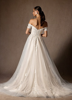 Azazie Rowe Vestidos de novia Vestido de Blanco Diamante Arena de Tul de Corte Princesa con Vestidos sin tirantes image9