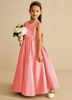Azazie Pipsy Flower Girl Dresses Coral A-Line Bow Matte Satin Dress image2