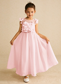 Azazie Arlo Robe Demoiselle D'honneur Fillette Robe Trapèze en Mousseline de soie Arc Rose Pâle image1
