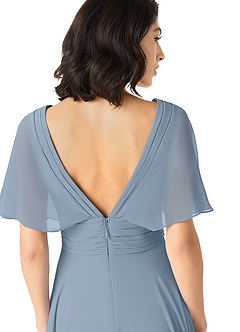 Azazie Pamela Bridesmaid Dresses Dusty Blue A-Line V-Neck Pleated Chiffon Dress image8