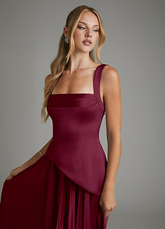 Azazie Stephanie Robes de demoiselle d'honneur Robe Trapèze en Satin extensible Corset Mûre image3