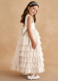 Azazie Twinkle Toes Flower Girl Dresses White Alabaster A-Line Bow Tulle Dress image5