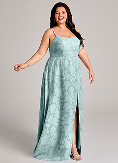 Azazie Moira Bridesmaid Dresses Mist A-Line Side Slit Floral Burnout Dress image9