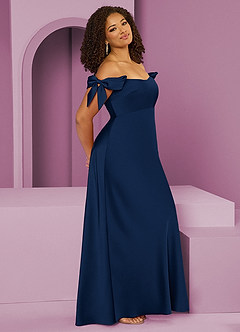 Barbie ♥ Azazie Bridesmaid Dresses Dark Navy Sheath Off the Shoulder Stretch Satin Convertible Dress image11