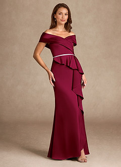 Azazie Dareia Mother of the Bride Dresses Burgundy Mermaid Off the Shoulder Stretch Satin Dress image4