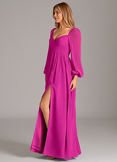 Azazie Alia Jurken voor bruidsmeisjes Jurk van Chiffon met A-Lijn Lange mouw Fuchsia image3