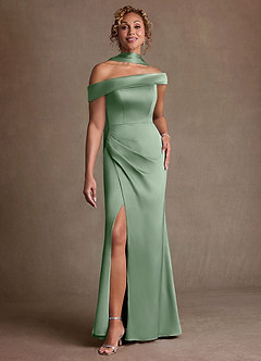 Azazie Kamala Suknie dla Matki Panny Młodej Osłona Jedno ramię Satyna elastyczna Długość podłogi Sukienka image1