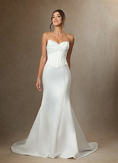 Azazie Carryn Wedding Dresses Diamond White Mermaid Strapless Satin Dress image3