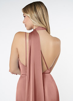 Azazie Kaylani Bridesmaid Dresses Rosette Mermaid High Neck Stretch Satin Dress image6