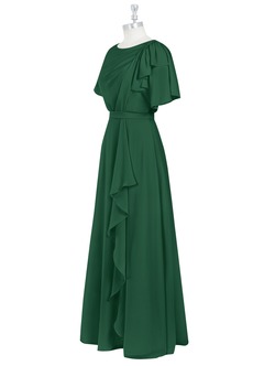 Azazie Aaliyah At-home Try On Dresses A-Line Scoop Pleated Chiffon Floor-Length Dress image11