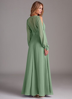 Azazie Matilda Bridesmaid Dresses Matcha A-Line Long Sleeve Chiffon Dress image2
