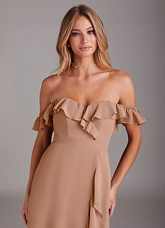 Azazie Lyra Bridesmaid Dresses Champagne Rose A-Line Chiffon Convertible Dress image9