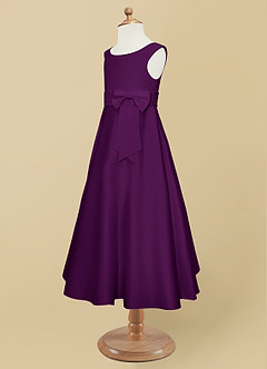 Azazie Lindy Flower Girl Dresses Grape A-Line Pleated Matte Satin Dress image12