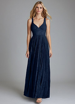 Azazie Mirella Final Sale Dusty Blue A-Line Pleated Floral Burnout Dress image5