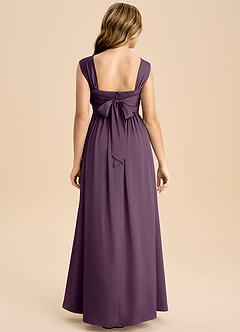 Azazie Hattie Junior Plum A-Line Pleated Stretch Satin Dress image2