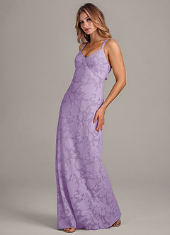 Azazie Aliza Bridesmaid Dresses Lilac A-Line Floral Burnout Dress image4