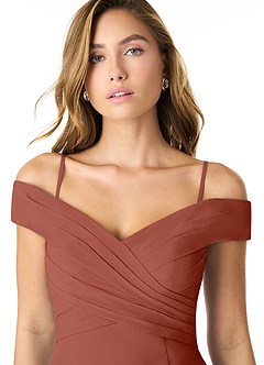 Azazie Lecia Bridesmaid Dresses Auburn Empire Off-The-Shoulder Pleated Chiffon Convertible Dress image2