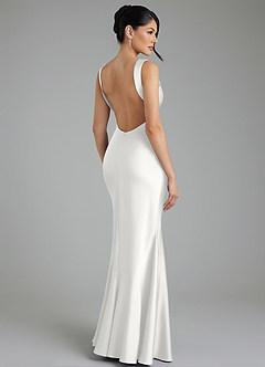 Azazie Monica Bridesmaid Dresses White Mermaid Pleated Stretch Satin Dress image10