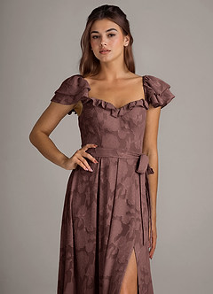 Azazie Aricella Bridesmaid Dresses Espresso A-Line Corset Floral Burnout Dress image6