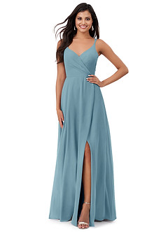 Azazie Lennon Bridesmaid Dresses Moody Blue A-Line Lace Chiffon Dress image1