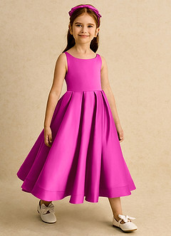 Azazie Babs Blumenmädchenkleider Ballkleid Plissee Matte Satin Kleid Fuchsia image4