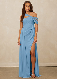 Christian Siriano Bridal for Azazie 1014 Robes de demoiselle d'honneur Robe Trapèze en Mousseline de soie Épaule décolletée Acier Bleuté image4