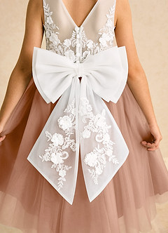 Azazie Lina Flower Girl Dresses Ivory Champagne Rose Ball-Gown Lace Dress image7