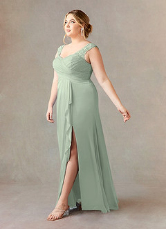 Azazie Edelin Mother of the Bride Dresses Dusty Sage A-Line Sweetheart Neckline Pleated Mesh Dress image10