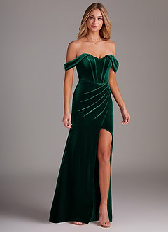 Azazie Jas Bridesmaid Dresses Emerald Sheath Off-The-Shoulder Corset Velvet Convertible Dress image4