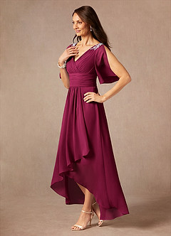 Azazie Pascual Mother of the Bride Dresses Burgundy A-Line Pleated Chiffon Dress image3