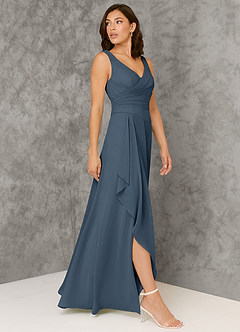 Azazie Kori Robes de demoiselle d'honneur Robe Trapèze en Mousseline de soie Plissée Neptune image3