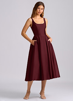 Azazie Amalie Bridesmaid Dresses Cabernet A-Line Pleated Stretch Satin Dress image3