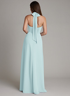 Azazie Myra Bridesmaid Dresses Sea Glass A-Line High Neck Chiffon Dress image2