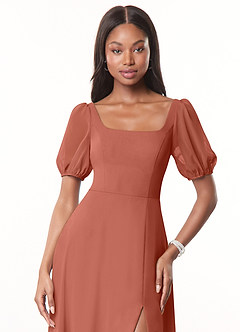 Azazie Alani Brautjungfernkleider A-Linie Quadratischer Ausschnitt Chiffon Kleid Lehm image5