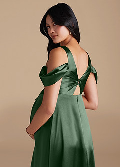 Azazie Rhea Maternity Bridesmaid Dresses A-Line Pleated Metallic Satin Floor-Length Dress image4