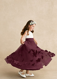 Azazie Vi Flower Girl Dresses Cabernet A-Line Sleeveless Tulle Dress image2