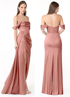 Azazie Amyra Bridesmaid Dresses Rosette Sheath Off the Shoulder Stretch Satin Convertible Dress image8