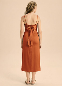 Azazie Mai Junior Skede Plisseret Stræk satin Te-længde Junior brudepige Kjole image2