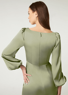 Azazie Mel Brudtärnklänningar Klänning av Tubklänning i Stretch Satin Långärmad Pistasch image6