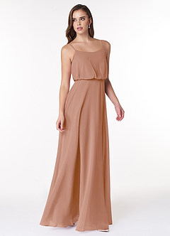 Azazie Lupe Vestidos de damas de honor Vestido de Champán Rosado de Gasa de Corte en A con Cuello redondo image4