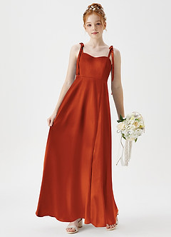 Azazie Rosey Junior A-Linie Herzausschnitt Metallischer Satin Kleid Paprika image3