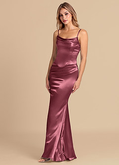 Azazie Sorrel Robes de demoiselle d'honneur Robe Sirène Convertible en Satiné métallisé Corset Rose Du Désert image4